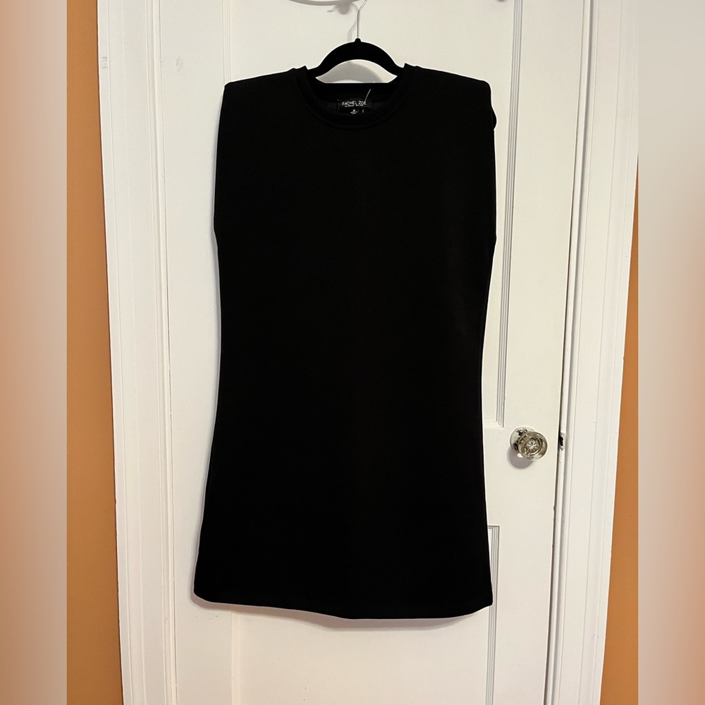 Rachel Zoe NWOT Black Professional Padded Shoulder Crew Neck Dress Size S